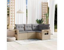 vidaXL 4 Piece Garden Sofa Set with Cushions Beige Poly Rattan