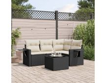 vidaXL 5 Piece Garden Sofa Set with Cushions Black Poly Rattan