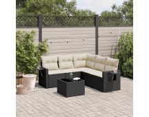 vidaXL 6 Piece Garden Sofa Set with Cushions Black Poly Rattan