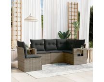 vidaXL 5 Piece Garden Sofa Set with Cushions Grey Poly Rattan