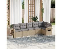 vidaXL 6 Piece Garden Sofa Set with Cushions Beige Poly Rattan