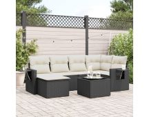 vidaXL 7 Piece Garden Sofa Set with Cushions Black Poly Rattan