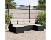 vidaXL 6 Piece Garden Sofa Set with Cushions Black Poly Rattan