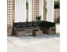 vidaXL 9 Piece Garden Sofa Set with Cushions Grey Poly Rattan