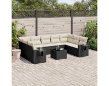 vidaXL 10 Piece Garden Sofa Set with Cushions Black Poly Rattan