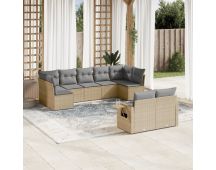 vidaXL 9 Piece Garden Sofa Set with Cushions Beige Poly Rattan