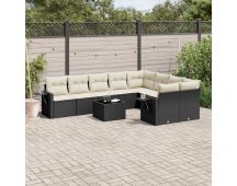 vidaXL 10 Piece Garden Sofa Set with Cushions Black Poly Rattan