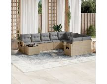 vidaXL 10 Piece Garden Sofa Set with Cushions Beige Poly Rattan