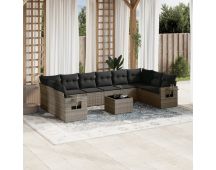 vidaXL 11 Piece Garden Sofa Set with Cushions Grey Poly Rattan