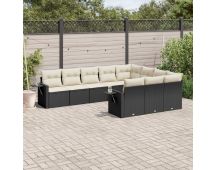 vidaXL 10 Piece Garden Sofa Set with Cushions Black Poly Rattan