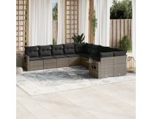 vidaXL 10 Piece Garden Sofa Set with Cushions Grey Poly Rattan