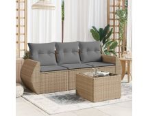 vidaXL 4 Piece Garden Sofa Set with Cushions Beige Poly Rattan