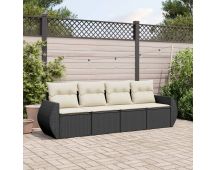 vidaXL 4 Piece Garden Sofa Set with Cushions Black Poly Rattan