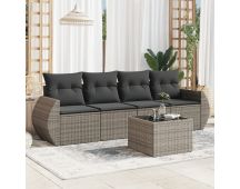 vidaXL 5 Piece Garden Sofa Set with Cushions Grey Poly Rattan