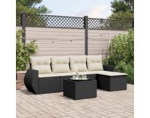 vidaXL 6 Piece Garden Sofa Set with Cushions Black Poly Rattan