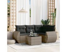 vidaXL 5 Piece Garden Sofa Set with Cushions Grey Poly Rattan