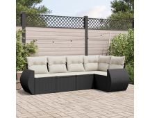 vidaXL 5 Piece Garden Sofa Set with Cushions Black Poly Rattan