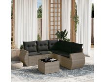 vidaXL 6 Piece Garden Sofa Set with Cushions Grey Poly Rattan