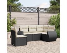 vidaXL 5 Piece Garden Sofa Set with Cushions Black Poly Rattan