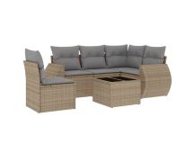 vidaXL 6 Piece Garden Sofa Set with Cushions Beige Poly Rattan