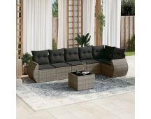 vidaXL 7 Piece Garden Sofa Set with Cushions Grey Poly Rattan