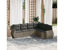 vidaXL 6 Piece Garden Sofa Set with Cushions Grey Poly Rattan