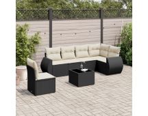 vidaXL 7 Piece Garden Sofa Set with Cushions Black Poly Rattan