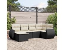 vidaXL 6 Piece Garden Sofa Set with Cushions Black Poly Rattan