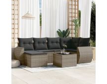 vidaXL 7 Piece Garden Sofa Set with Cushions Grey Poly Rattan