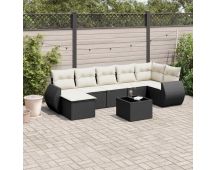 vidaXL 7 Piece Garden Sofa Set with Cushions Black Poly Rattan