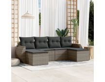 vidaXL 6 Piece Garden Sofa Set with Cushions Grey Poly Rattan