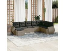 vidaXL 8 Piece Garden Sofa Set with Cushions Grey Poly Rattan