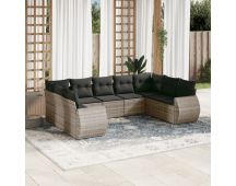 vidaXL 9 Piece Garden Sofa Set with Cushions Grey Poly Rattan