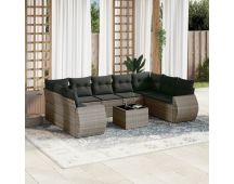 vidaXL 10 Piece Garden Sofa Set with Cushions Grey Poly Rattan