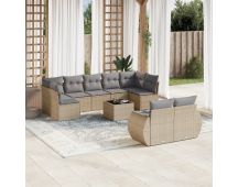 vidaXL 10 Piece Garden Sofa Set with Cushions Beige Poly Rattan