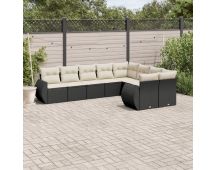 vidaXL 9 Piece Garden Sofa Set with Cushions Black Poly Rattan