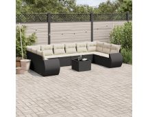 vidaXL 11 Piece Garden Sofa Set with Cushions Black Poly Rattan