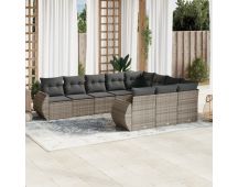 vidaXL 10 Piece Garden Sofa Set with Cushions Grey Poly Rattan