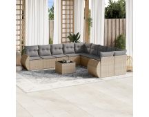 vidaXL 11 Piece Garden Sofa Set with Cushions Beige Poly Rattan