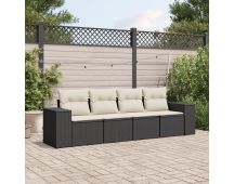 vidaXL 4 Piece Garden Sofa Set with Cushions Black Poly Rattan