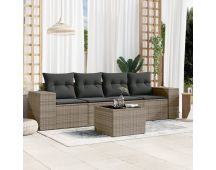 vidaXL 5 Piece Garden Sofa Set with Cushions Grey Poly Rattan