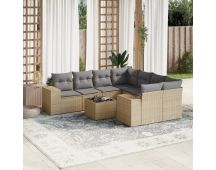 vidaXL 9 Piece Garden Sofa Set with Cushions Beige Poly Rattan