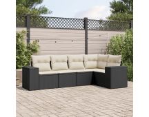 vidaXL 5 Piece Garden Sofa Set with Cushions Black Poly Rattan