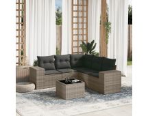 vidaXL 6 Piece Garden Sofa Set with Cushions Grey Poly Rattan