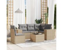 vidaXL 6 Piece Garden Sofa Set with Cushions Beige Poly Rattan