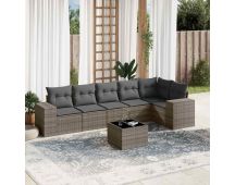 vidaXL 7 Piece Garden Sofa Set with Cushions Grey Poly Rattan