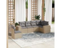 vidaXL 6 Piece Garden Sofa Set with Cushions Beige Poly Rattan