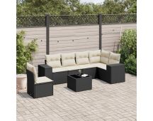 vidaXL 7 Piece Garden Sofa Set with Cushions Black Poly Rattan