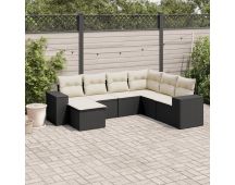 vidaXL 7 Piece Garden Sofa Set with Cushions Black Poly Rattan