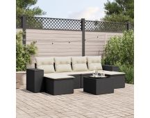 vidaXL 7 Piece Garden Sofa Set with Cushions Black Poly Rattan